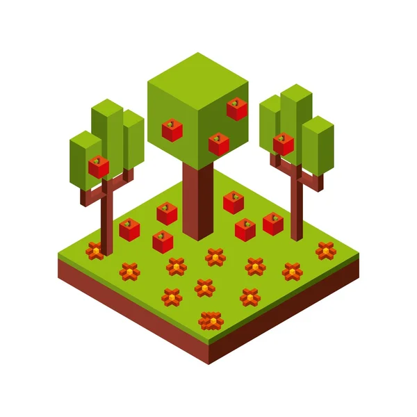 Tree and apple icon. Isometric design. Vector graphic — Stock Vector