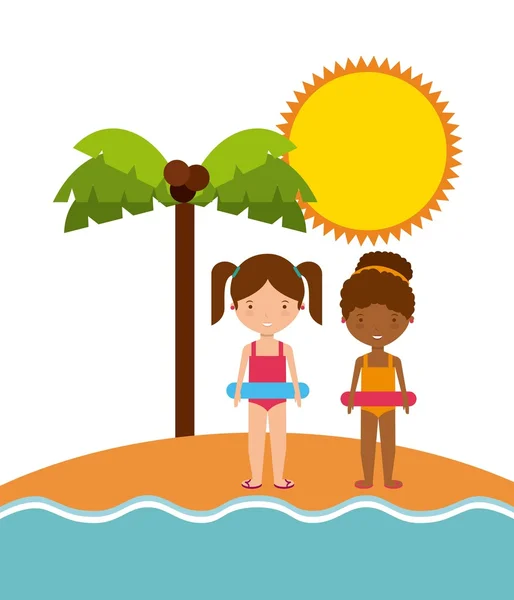 Girls sun palm tree icon. Summer and vacation design. Vector gra — Stock Vector