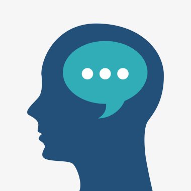 Kabarcık ve baş simgesi. Düşün ve fikir tasarımı. Vektör grafiği