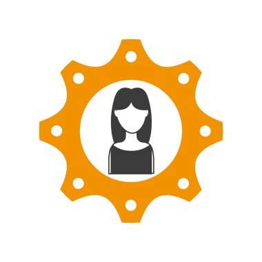 Dişli ve kadın simgesi. Sosyal medya tasarımı. Vektör grafiği