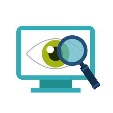 Bilgisayar göz lupe simgesi. Medya tasarımı. Vektör grafiği