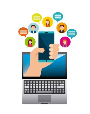 Smartphone ve kadın ve erkek simgesinin avatar. Vektör grafiği