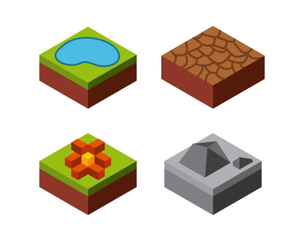 Lake stone flower grass desert icon. Isometric design. Vector gr — Stock Vector