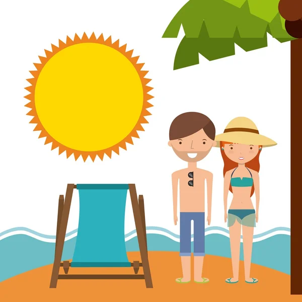 Pareja de dibujos animados y playa icono . — Vector de stock