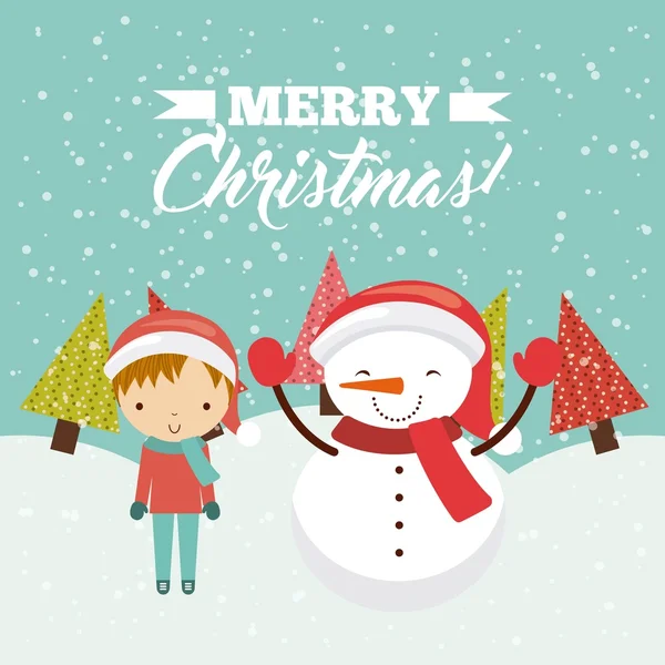 Çocuk ve kardan adam simgesi. Mutlu Noeller tasarım. Vektör grafiği — Stok Vektör