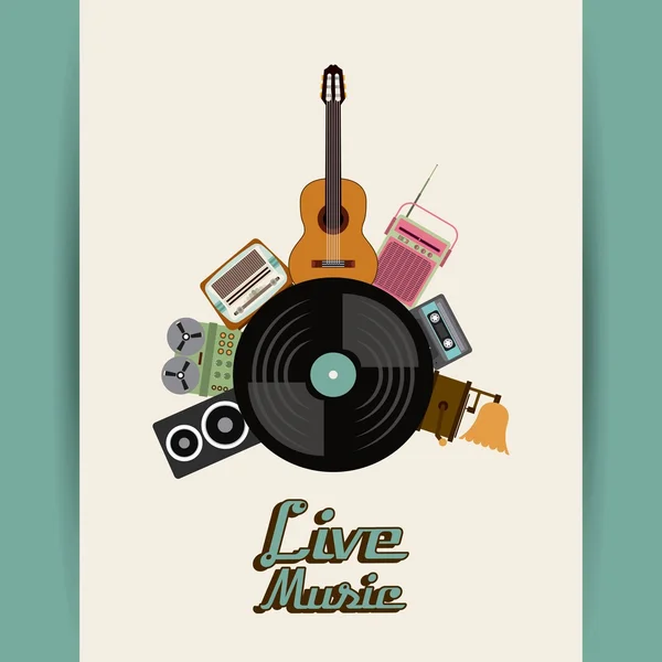 Cassette speaker vinyl gitaar radio gramaphone pictogram. Vector grap — Stockvector