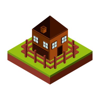 çit ve ev simgesi. İzometrik tasarım. Vektör grafiği