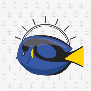 Mühür damgası üzerinde balık. Deniz yaşam tasarım. Vektör grafiği