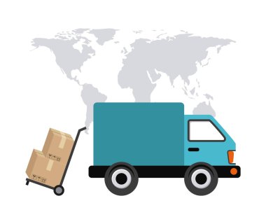 harita kamyon ve paket simgesi. Teslimat ve Nakliye tasarımı. Vektör