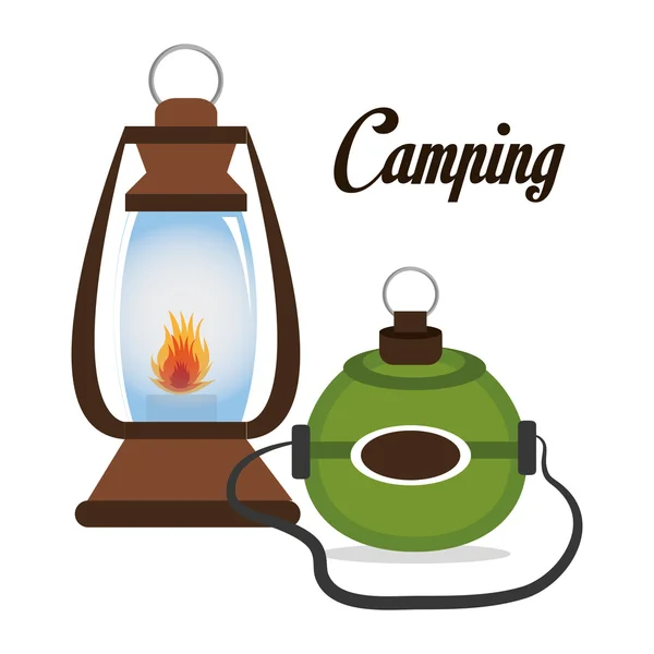 Camping lamp with canteen isolated icon design — Stock Vector