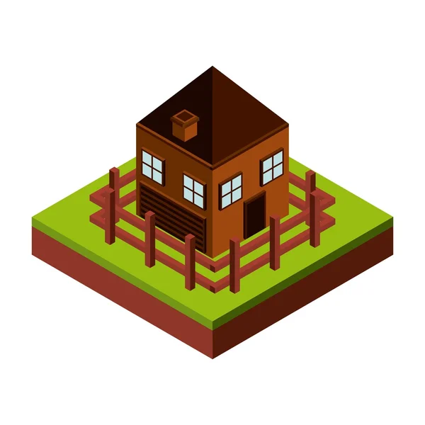 Fence and house icon. Isometric design. Vector graphic — Stock Vector