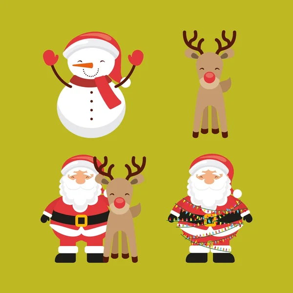 Muñeco de nieve Santa Claus y renos icono. Feliz Navidad de diseño. Vector — Vector de stock