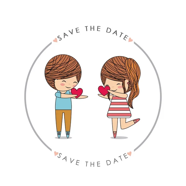 Ícone de desenho animado de casal. Convite e salve o design da data. Vetor — Vetor de Stock