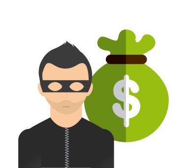 Para çantası ve hırsız simgesi. Banka ve Para tasarımı. Vektör grafiği