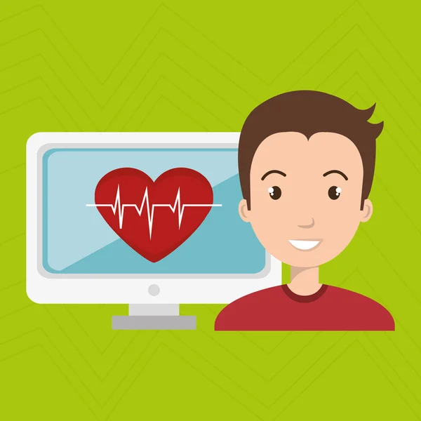 Hombre cardiología pantalla tecnologia — Vector de stock