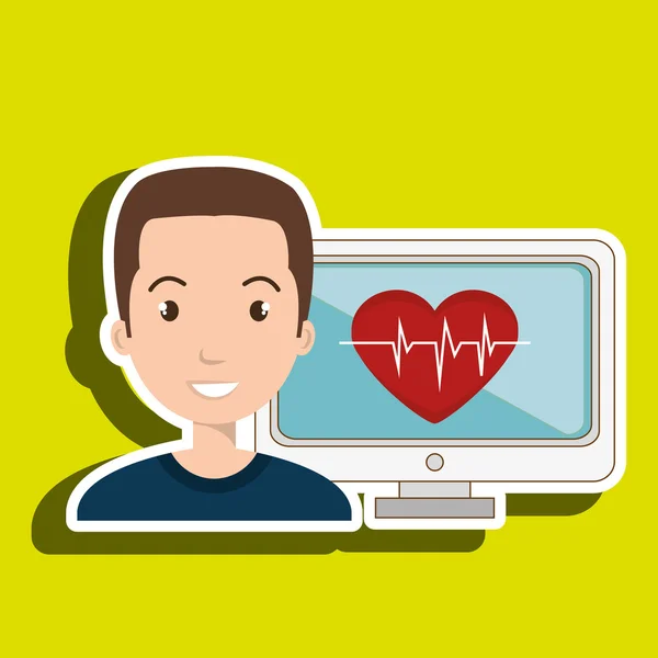 Homme cardiologie écran tecnologie — Image vectorielle