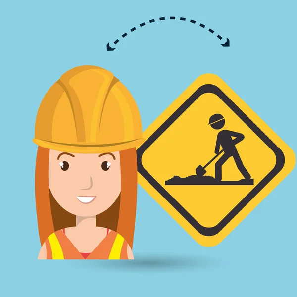 Woman construction tool work — Stock Vector
