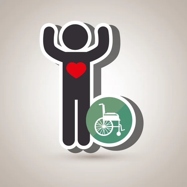 Silhouette person heart wheelchair — Stock Vector