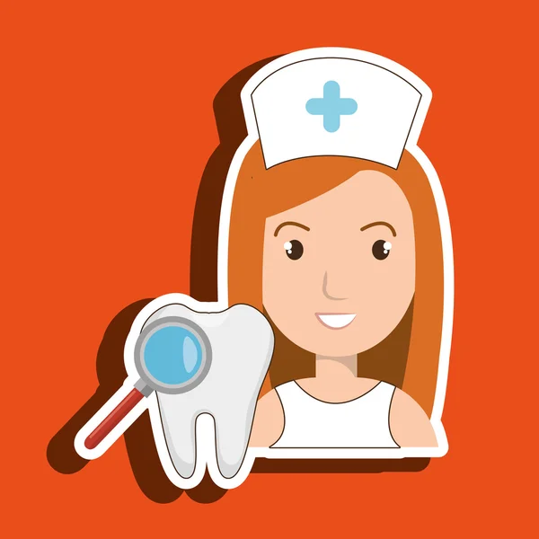 Enfermeira busca de dentes médica — Vetor de Stock