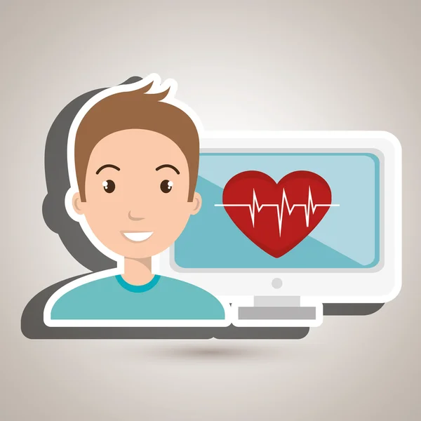 Homem cardiologia tecnologia tela —  Vetores de Stock