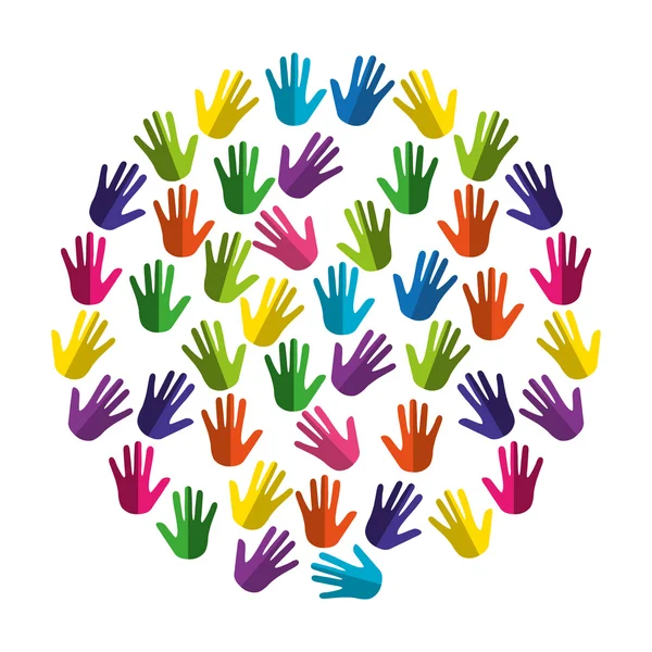 Hands human diversity colors icon — Stock Vector