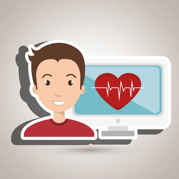 Homem cardiologia tecnologia tela —  Vetores de Stock