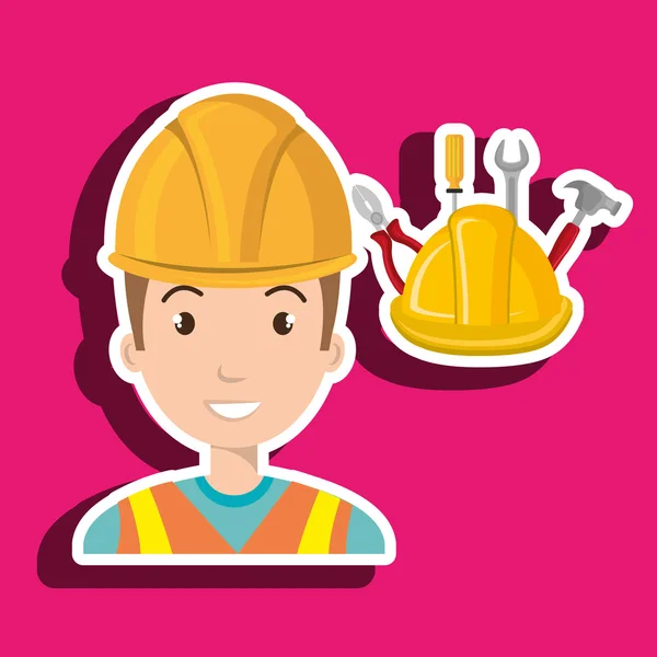 Casco de la herramienta de construcción hombre — Vector de stock