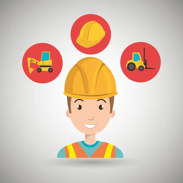 Man construction helmet lift truck — Stock Vector