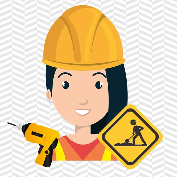 Casco de taladro de construcción mujer — Vector de stock