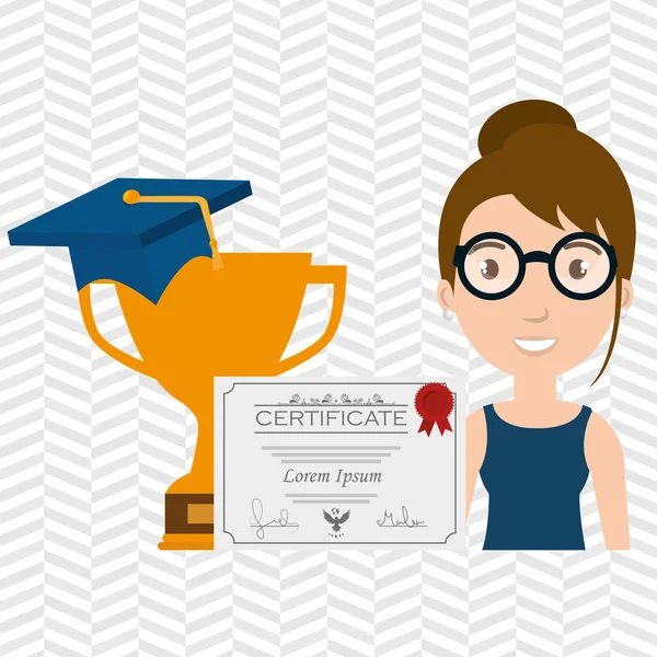 Estudante mulher diploma troféu — Vetor de Stock