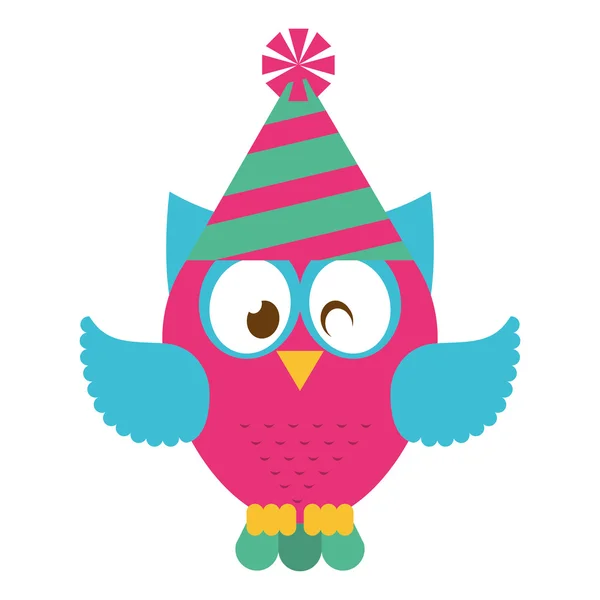 Pássaro coruja bonito com ícone de festa chapéu — Vetor de Stock