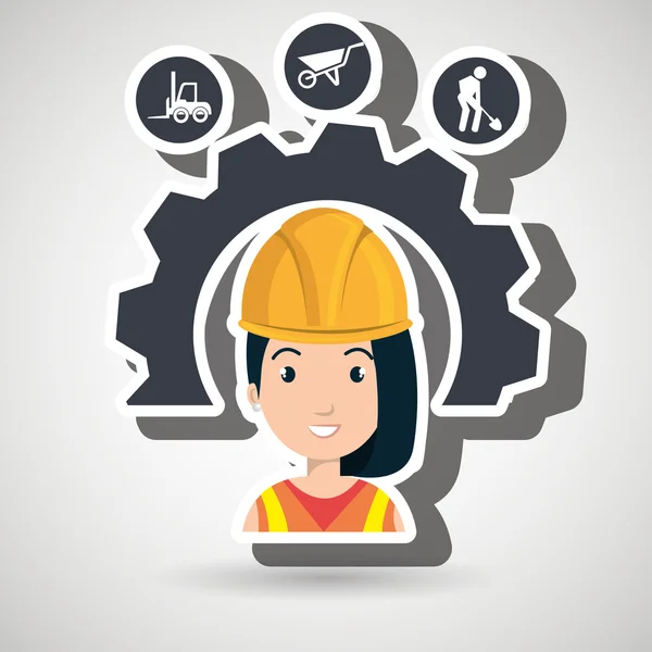 Woman construction tool gears — Stock Vector