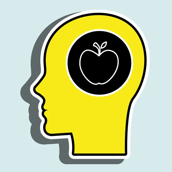 Silhouet hoofd apple fruit — Stockvector