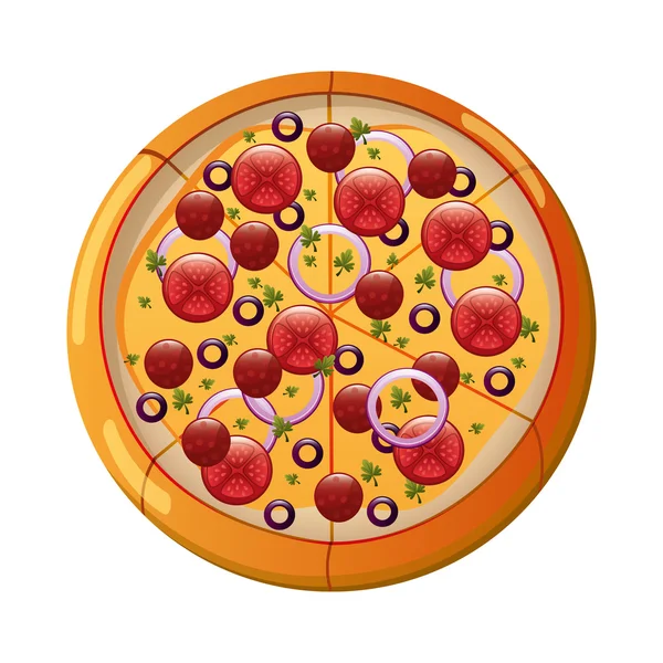 Delicioso pizza comida rápida icono — Vector de stock