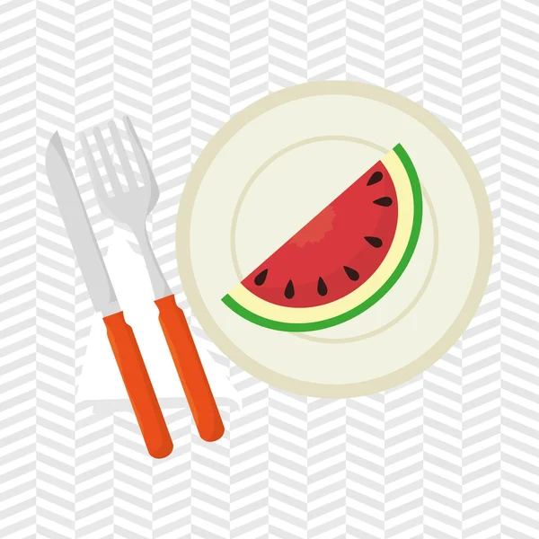 Alimentos plato saludable tenedor — Vector de stock