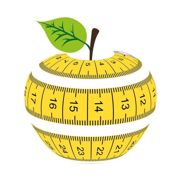 Cinta métrica manzana saludable — Vector de stock