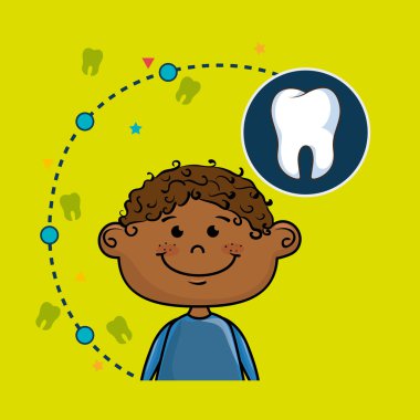 bir diş simgesi ile gülümseyen küçük çizgi film çocuk