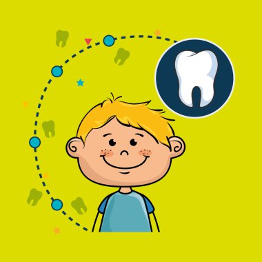 bir diş simgesi ile gülümseyen küçük çizgi film çocuk