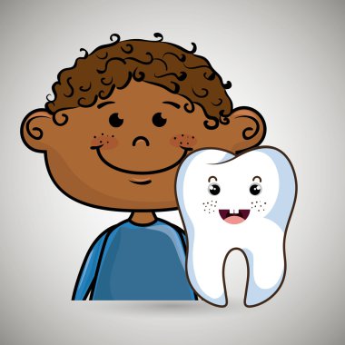 gülümseyen çocuk ve diş çizgi film vektör çizim