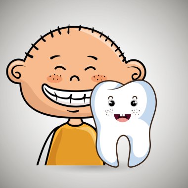 gülümseyen çocuk ve diş çizgi film vektör çizim