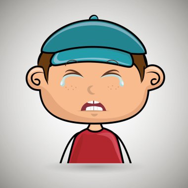 crying boy with a blue cap clipart