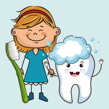 bir diş fırçası ve gülümseyen bir diş ile mutlu kız