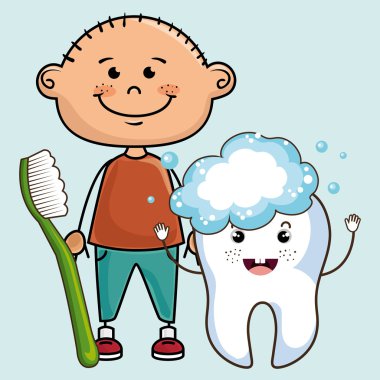 çizgi film çocuk diş fırçası ve büyük karikatür diş, den ile gülümseyen