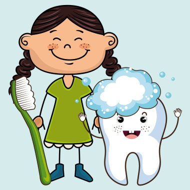 bir diş fırçası ve gülümseyen bir diş ile mutlu kız