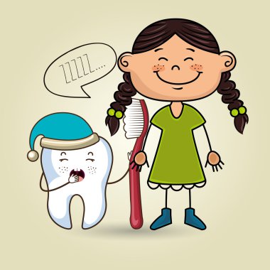 diş fırçası ve bir karikatür uykulu diş tutan karikatür kız