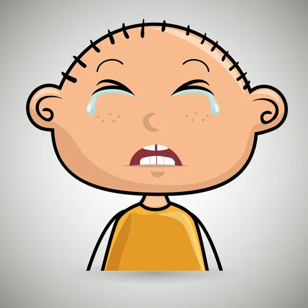Sad crying cartoon of little boy over white background - Stock Vector. 