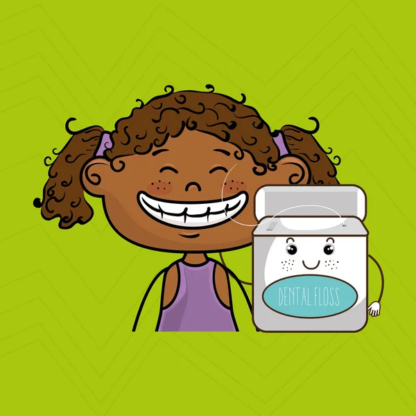 Lycklig tecknad flicka som håller leende Cartoon container över Green — Stock vektor