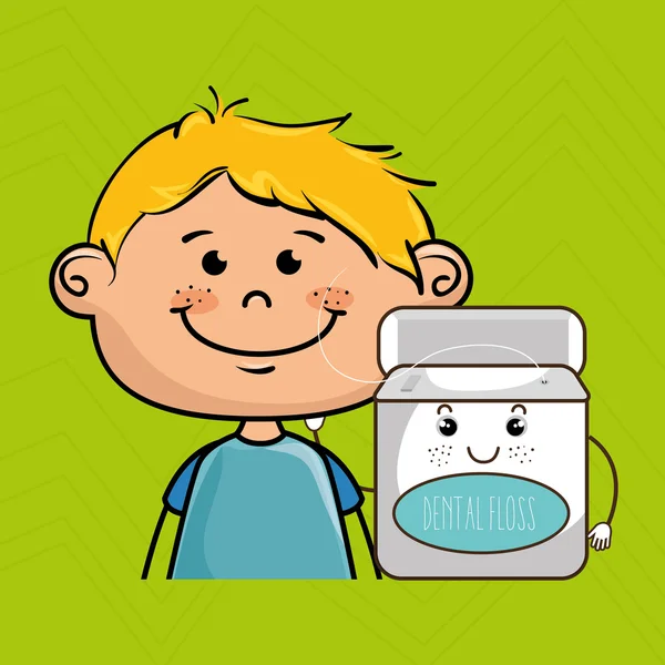 Sonriente niño de dibujos animados sosteniendo contenedor sobre fondo verde — Vector de stock