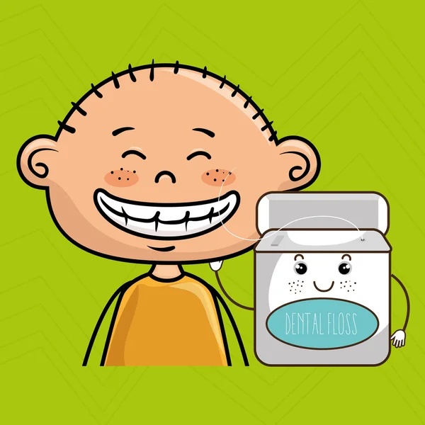 Sonriente niño de dibujos animados sosteniendo contenedor sobre fondo verde — Vector de stock