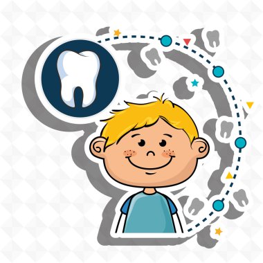 bir diş simgesi ile gülümseyen küçük çizgi film çocuk